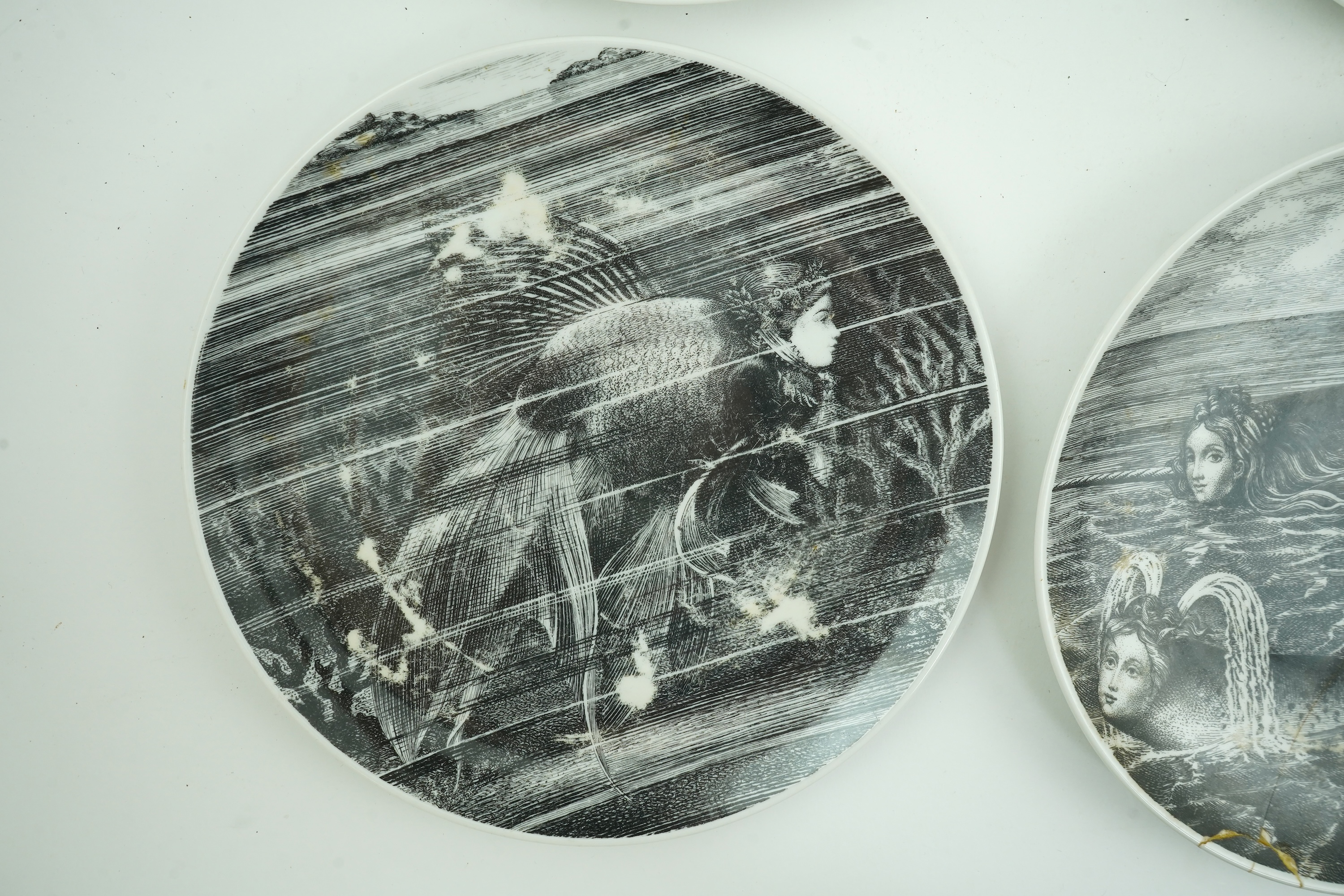 Piero Fornasetti (Italian, 1913-1988): Six ‘Sirene’ plates